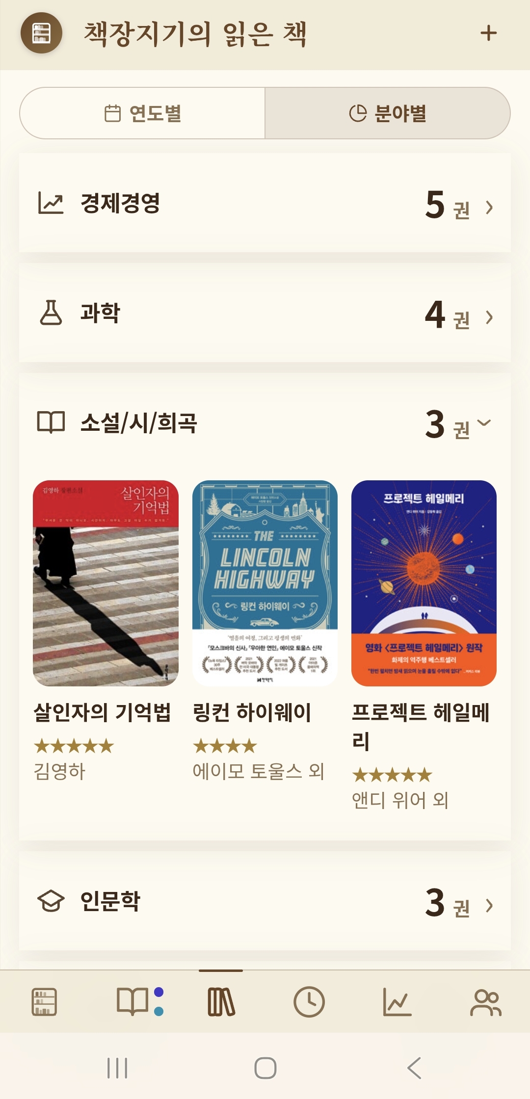 읽은 책 — 분야별 책장